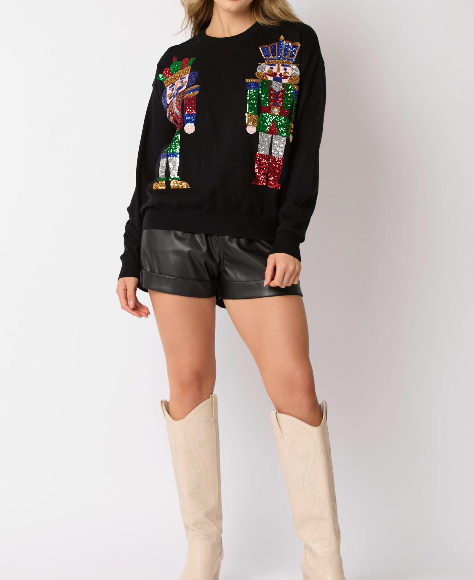 Christmas Nutcracker Graphic Sequined Fashion Casual Sweatshirt