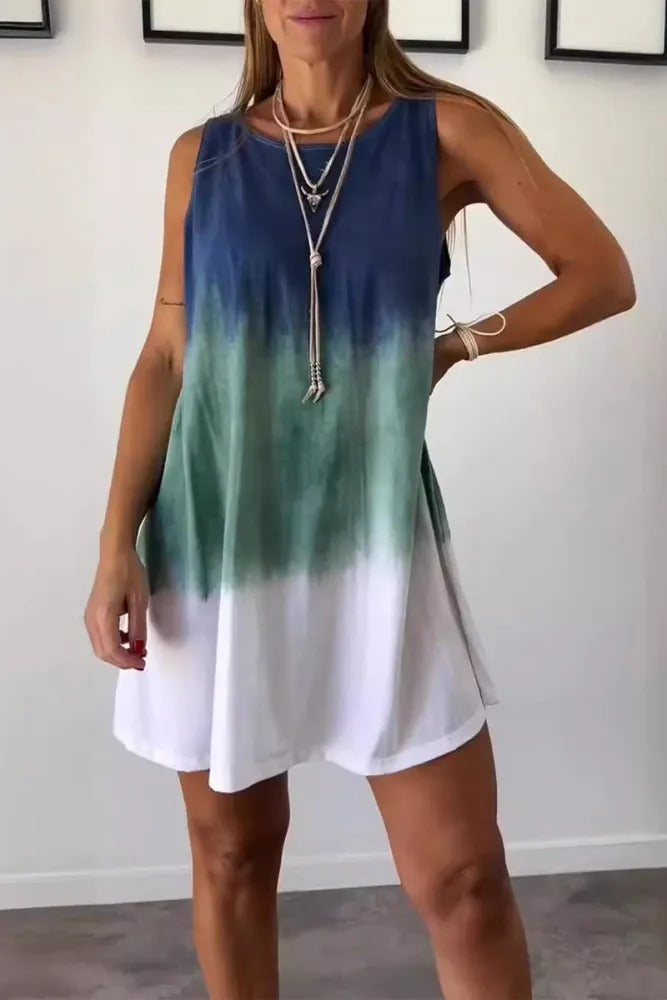 Casual Gradient Print Tie Dye Sleeveless Mini Dress