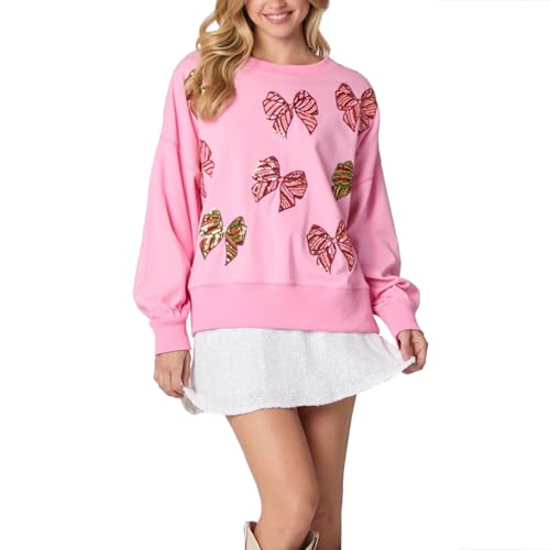 Christmas Bow Sequined Long Sleeve Sweatshirt