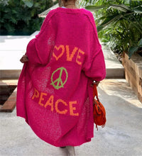 Load image into Gallery viewer, Boho Love Peace Printed Pocket Oversized Midi Cardigan
