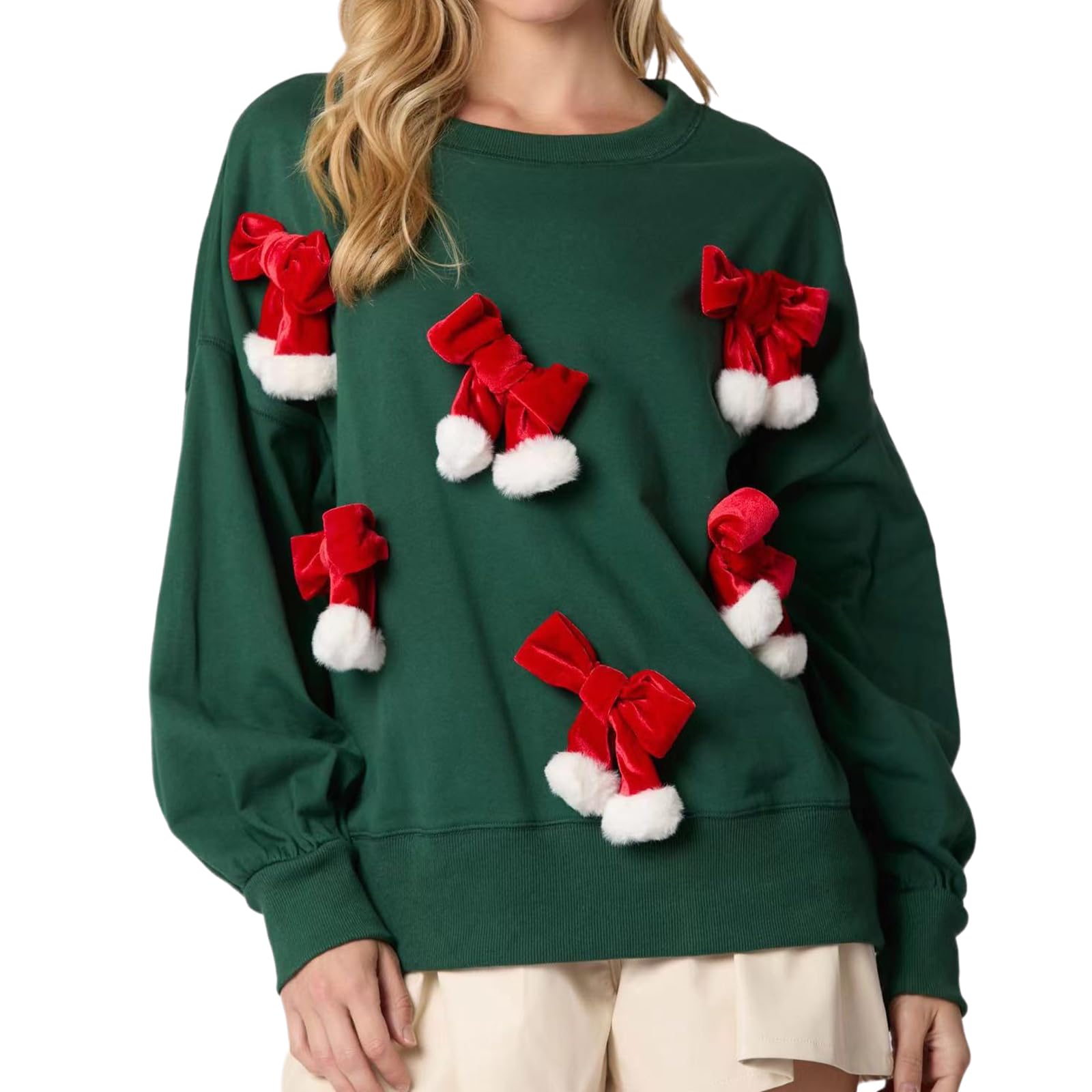 Christmas Bow Embellished Casual Long-sleeved Sweatshirt
