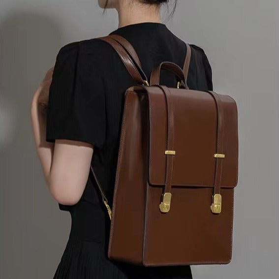 Coffee Retro Leather Backpack School Bag