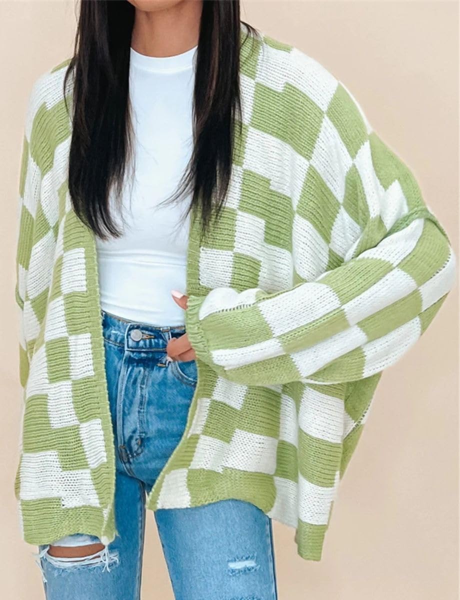 Color Block Plaid Checkered Cardigan Sweater