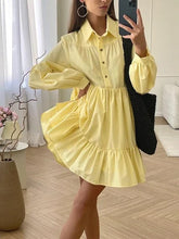 Load image into Gallery viewer, Vintage Long Sleeve Tiered Mini Shirt Dress
