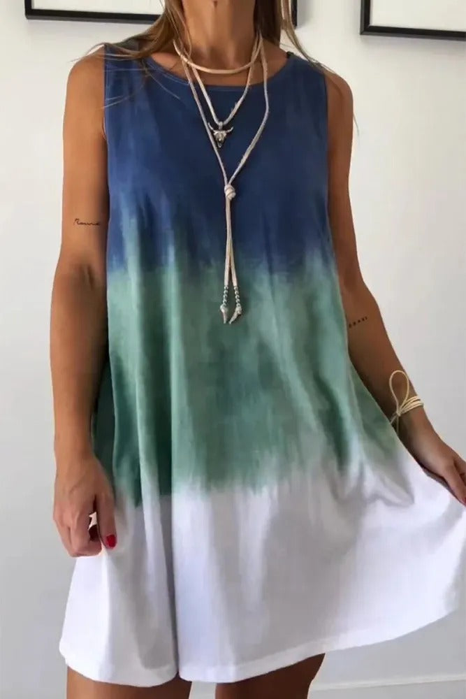 Casual Gradient Print Tie Dye Sleeveless Mini Dress