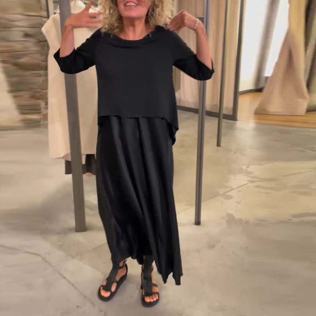 Black Half Sleeves Maxi Two Piece Dress