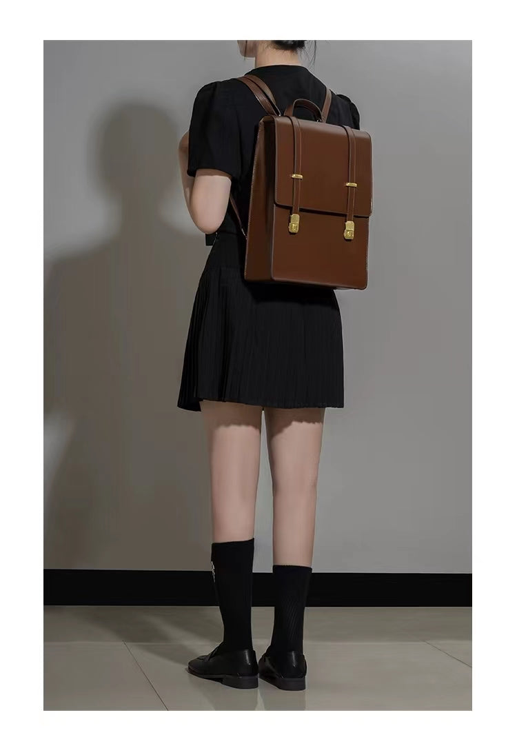Coffee Retro Leather Backpack School Bag