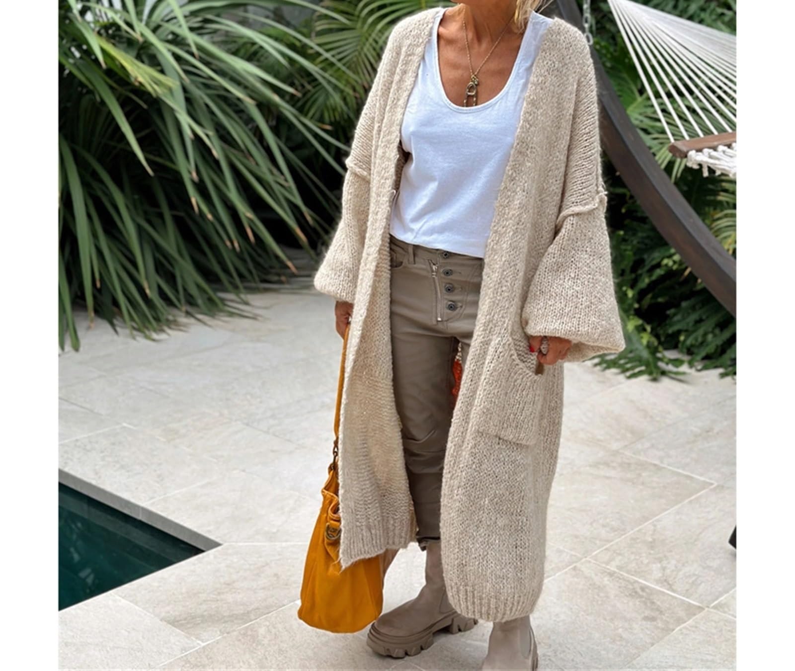 Boho Love Peace Printed Pocket Oversized Midi Cardigan