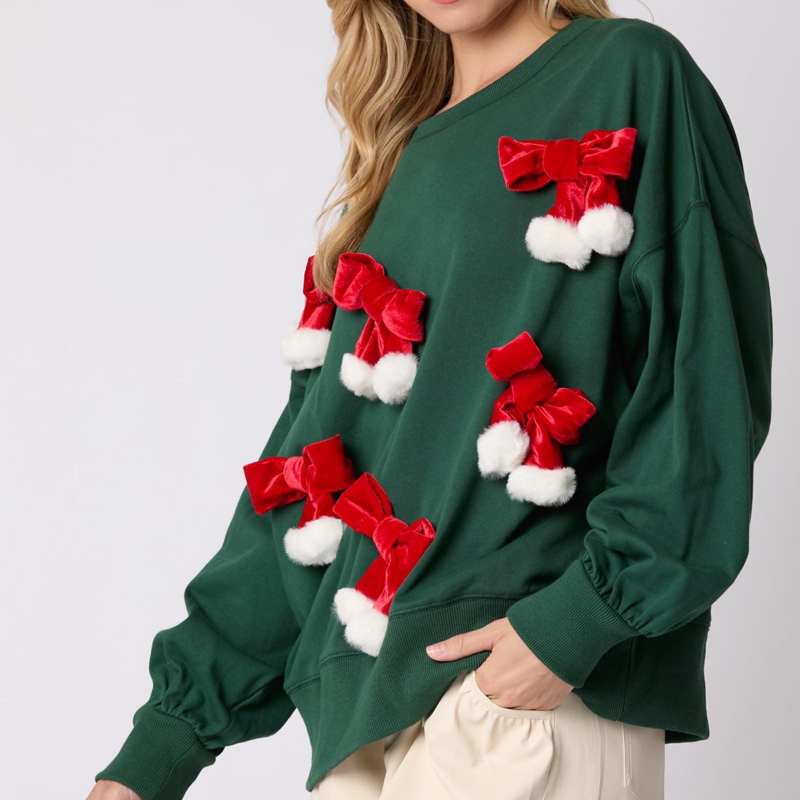 Christmas Bow Embellished Casual Long-sleeved Sweatshirt