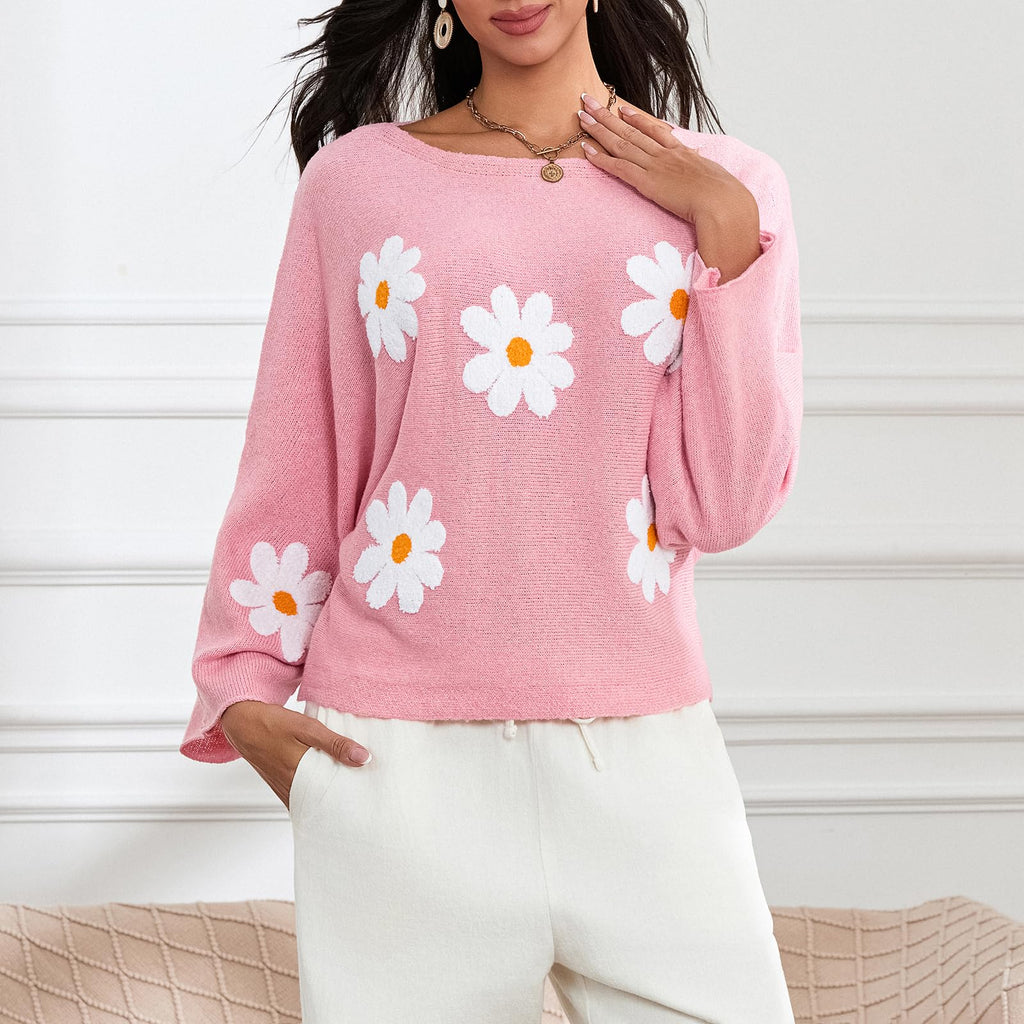 Embroidered Floral Knit Pullover Sweater