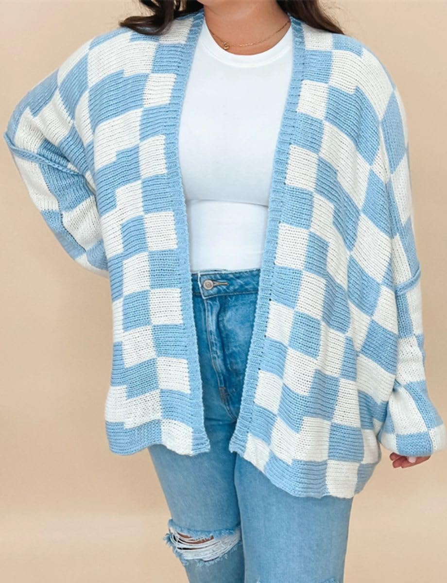 Color Block Plaid Checkered Cardigan Sweater