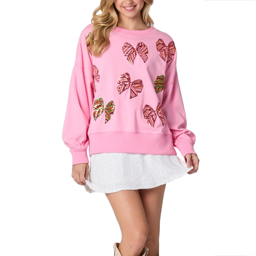 Christmas Bow Sequined Long Sleeve Sweatshirt