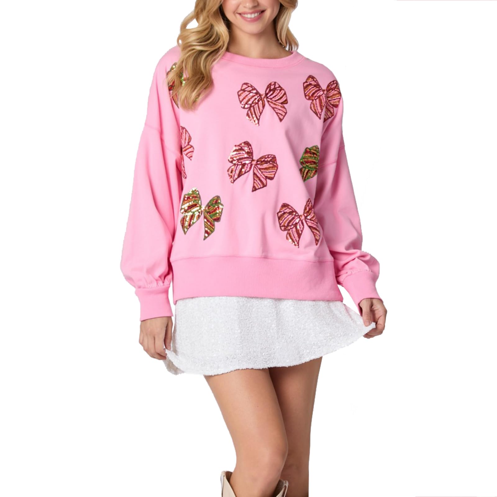 Christmas Bow Sequined Long Sleeve Sweatshirt