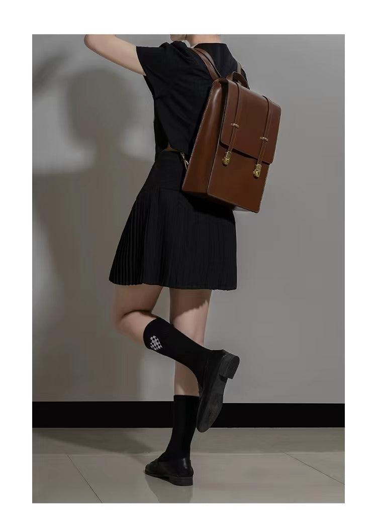 Coffee Retro Leather Backpack School Bag