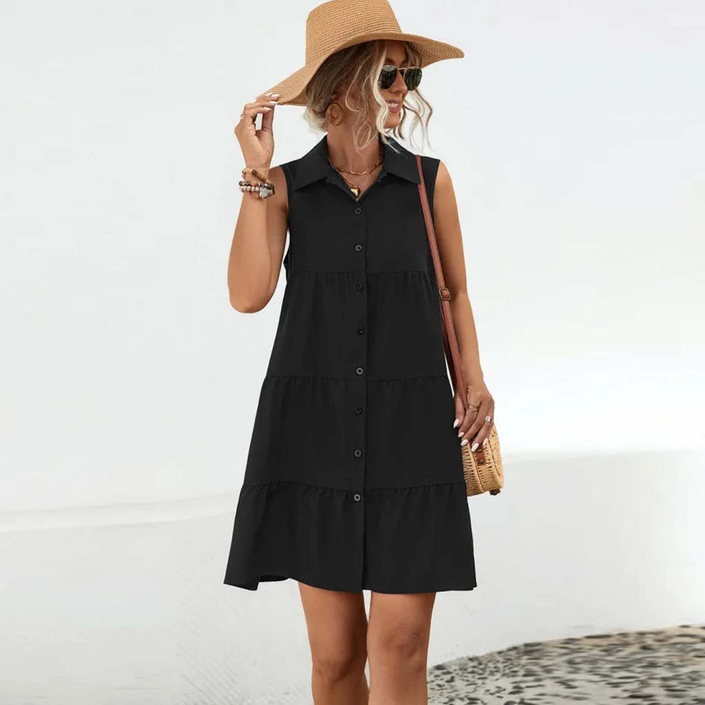 Button Up Sleeveless Mini Dress