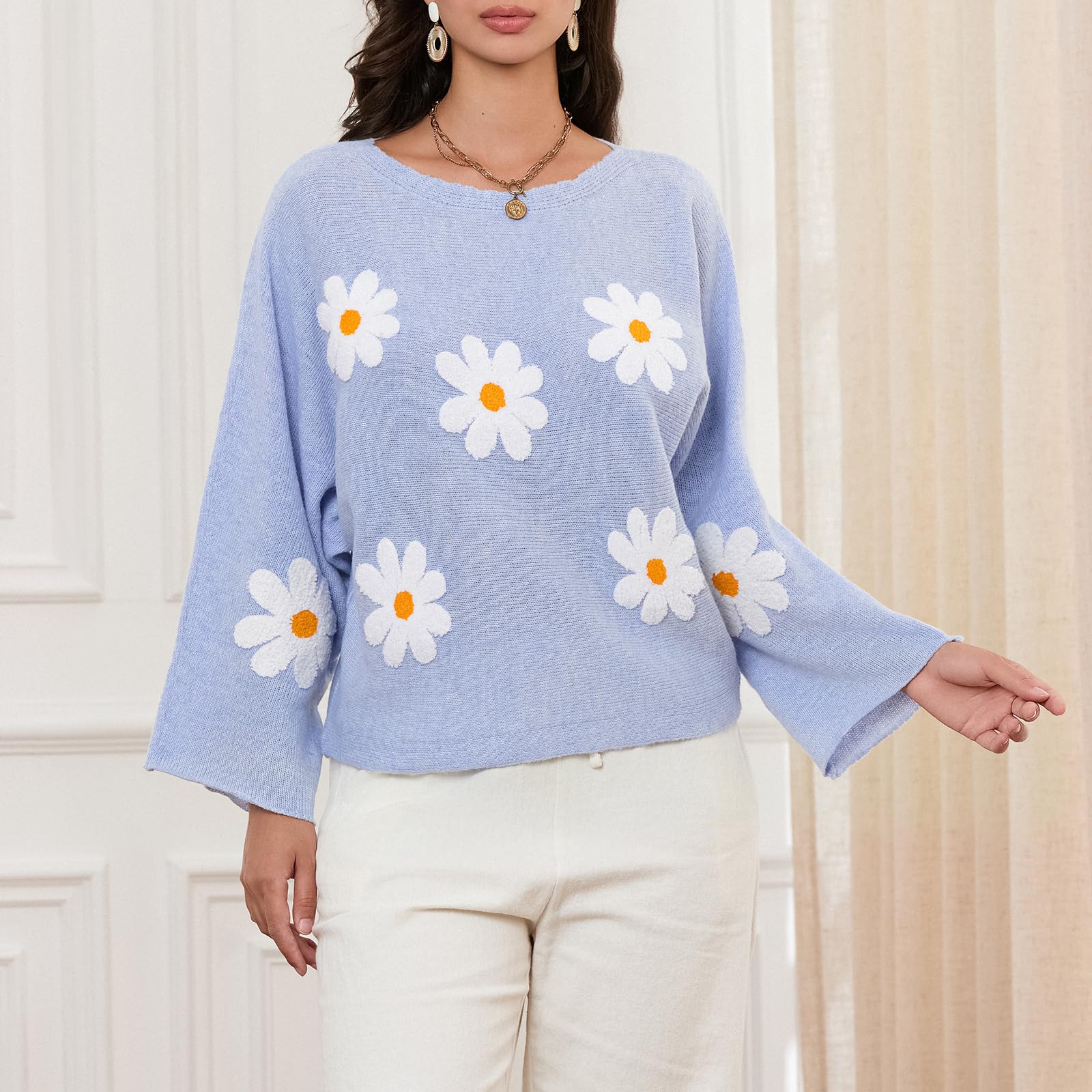 Embroidered Floral Knit Pullover Sweater