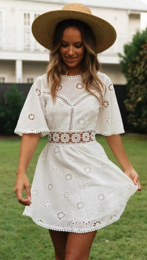 Simple Hollow Out Lace Mini Dress