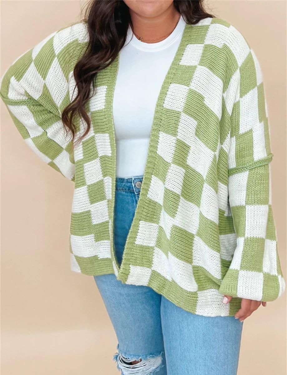 Color Block Plaid Checkered Cardigan Sweater