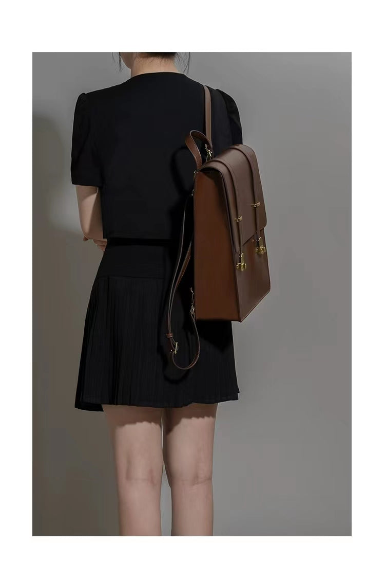 Coffee Retro Leather Backpack School Bag