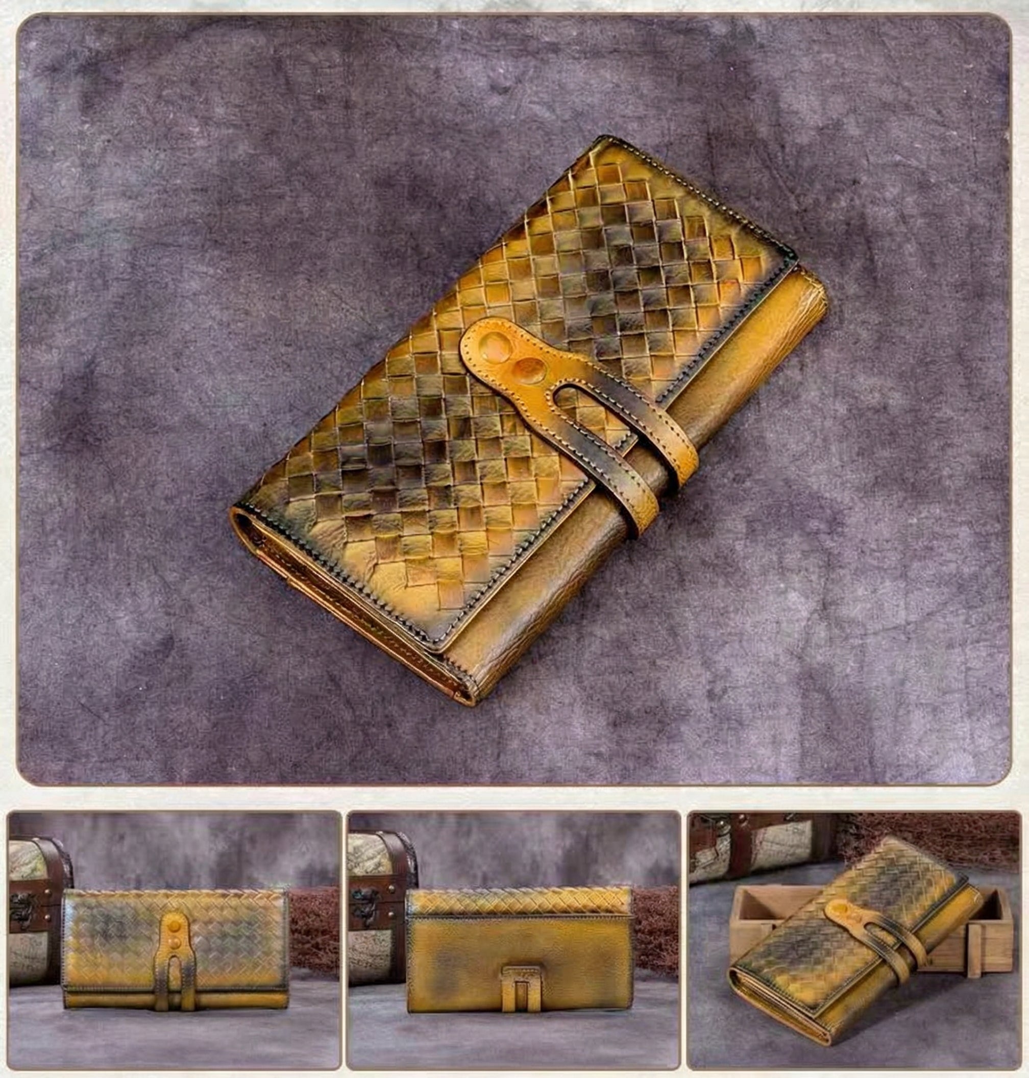 Personalized Wallet Leather Long Checkbook Womens Clutch Wallet Purse