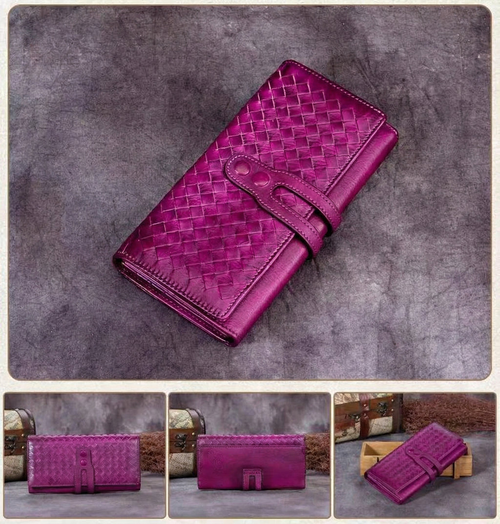 Personalized Wallet Leather Long Checkbook Womens Clutch Wallet Purse