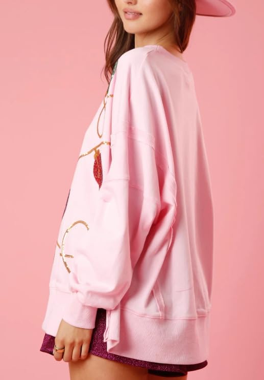 Christmas Lights Sequin Long Sleeve Slit Pullover Sweatshirt