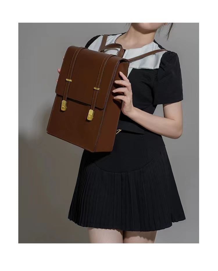 Coffee Retro Leather Backpack School Bag