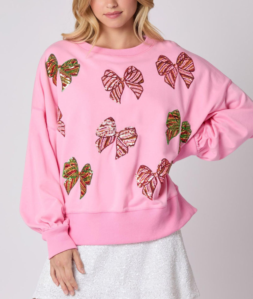 Christmas Bow Sequined Long Sleeve Sweatshirt