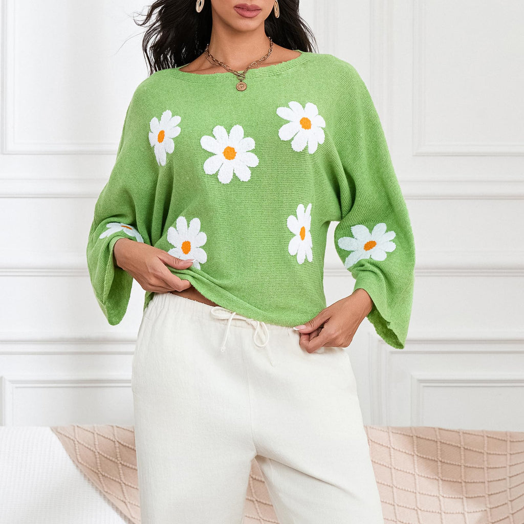Embroidered Floral Knit Pullover Sweater