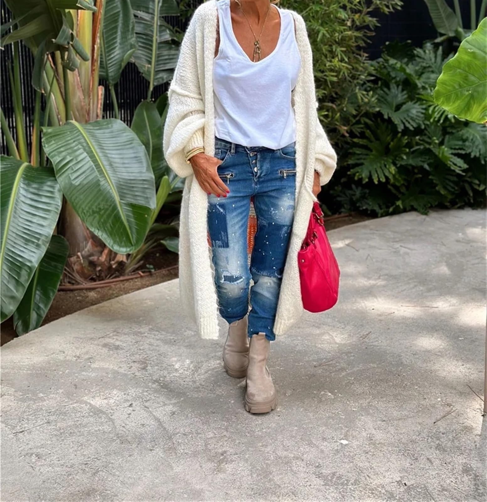 Boho Love Peace Printed Pocket Oversized Midi Cardigan