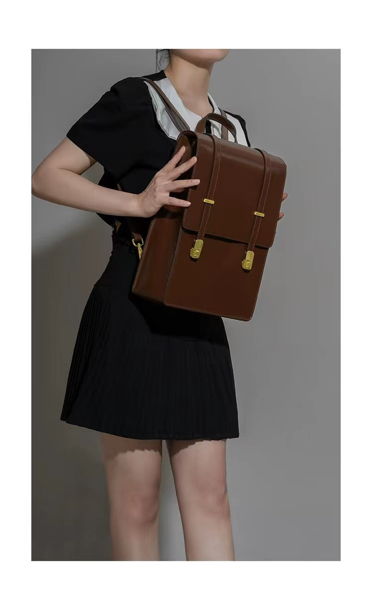Coffee Retro Leather Backpack School Bag
