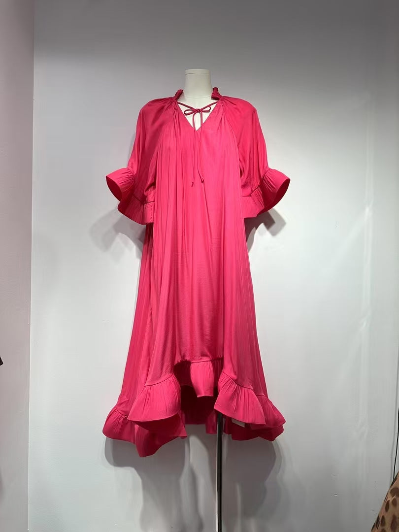 Elegant Bell Sleeves Loose Midi Dress