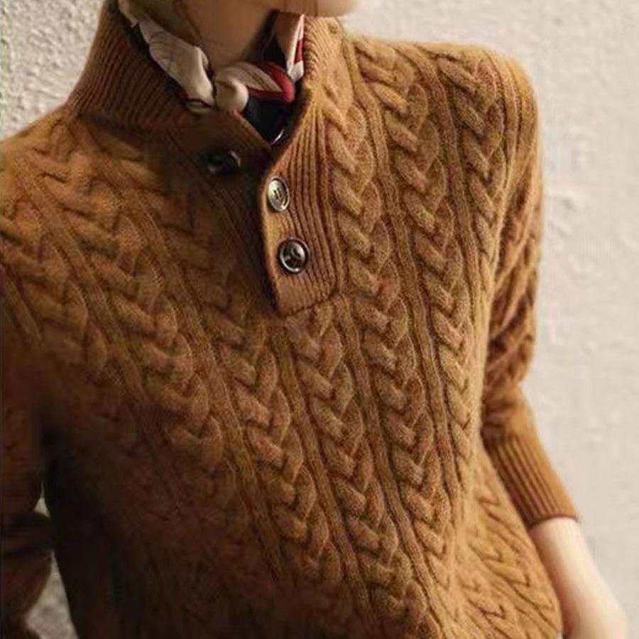 Retro Solid Color Cable Knitted Sweater