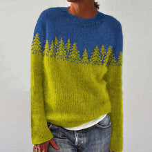 Load image into Gallery viewer, Casual Forest Print Pullover Color Block Sweater
