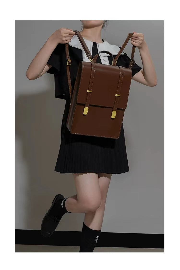 Coffee Retro Leather Backpack School Bag