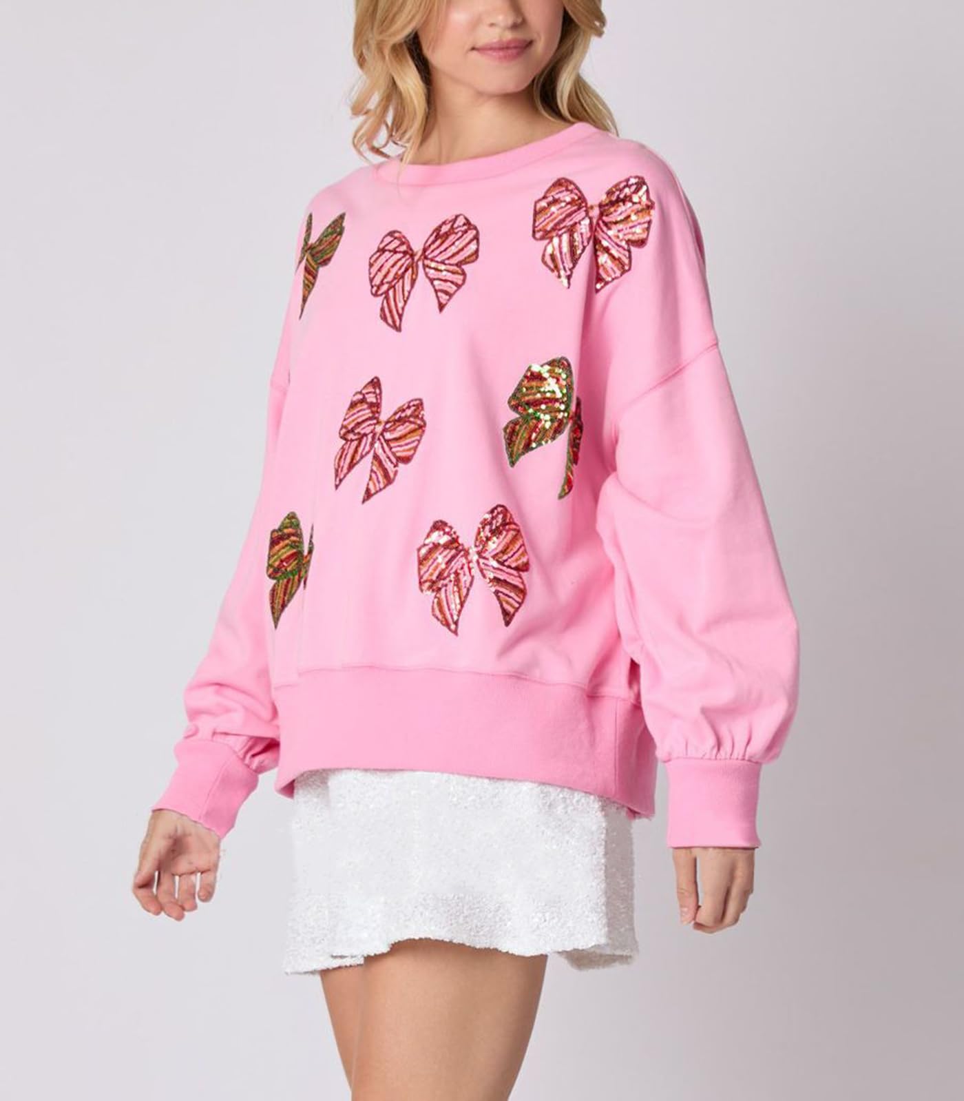 Christmas Bow Sequined Long Sleeve Sweatshirt