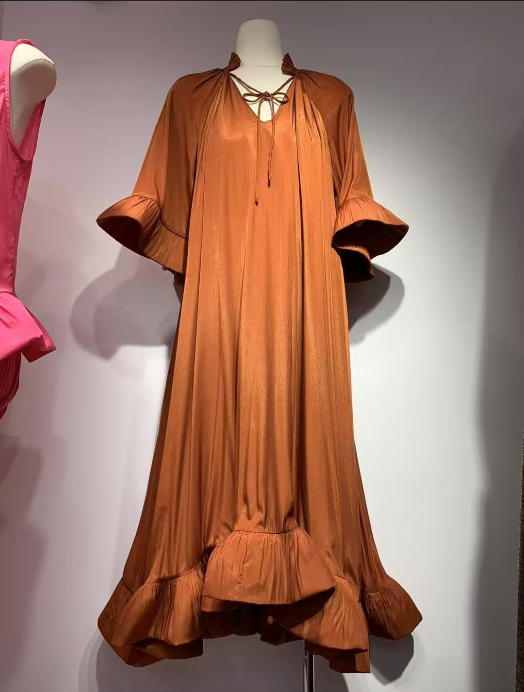 Elegant Bell Sleeves Loose Midi Dress