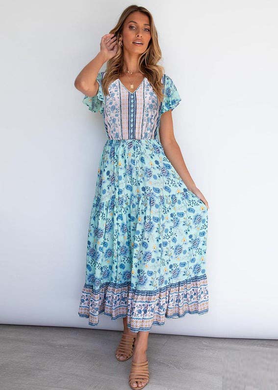 Blue Print Tiered Maxi Dress