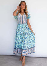 Load image into Gallery viewer, Blue Print Tiered Maxi Dress
