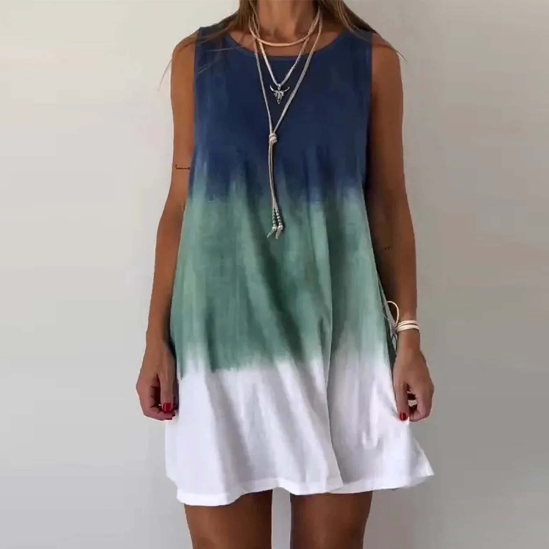 Casual Gradient Print Tie Dye Sleeveless Mini Dress