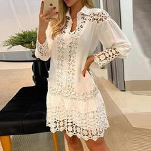 Load image into Gallery viewer, Contrast Lace Patchwork Shirt Collar Dress
