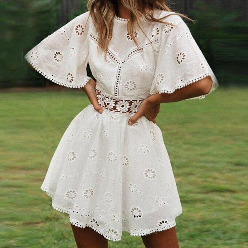 Simple Hollow Out Lace Mini Dress