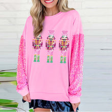 Load image into Gallery viewer, Pink Christmas Nutcracker Sequin Sleeve Sweatshirt
