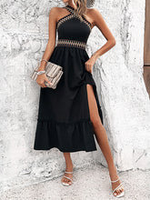 Load image into Gallery viewer, Embroidered Sleeveless Loose Halter-Neck Split Side Midi Dress
