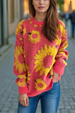 Load image into Gallery viewer, Sunflower Jacquard Crewneck Long Sleeve Knit Pullover Sweater
