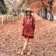Load image into Gallery viewer, Red Bohemian Floral Tunic Dress
