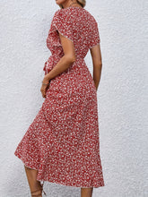 Load image into Gallery viewer, Floral Surplice Neck Tied Midi Dress
