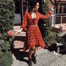 Load image into Gallery viewer, Boho Floral Wrap Midi Dress

