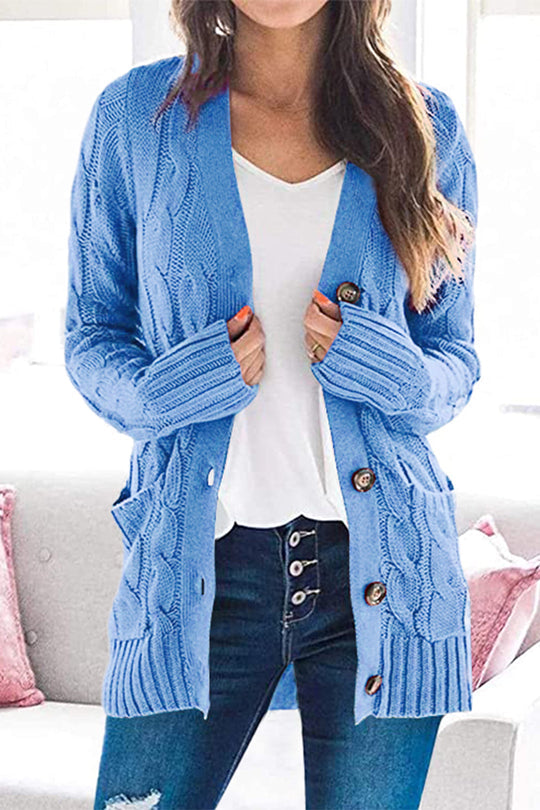 Casual Knitted Solid Color Button Down Chunky Outwear Cardigan