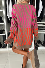 Load image into Gallery viewer, Unique Zebra Geometric Pattern Frayed Hem Loose Sweater
